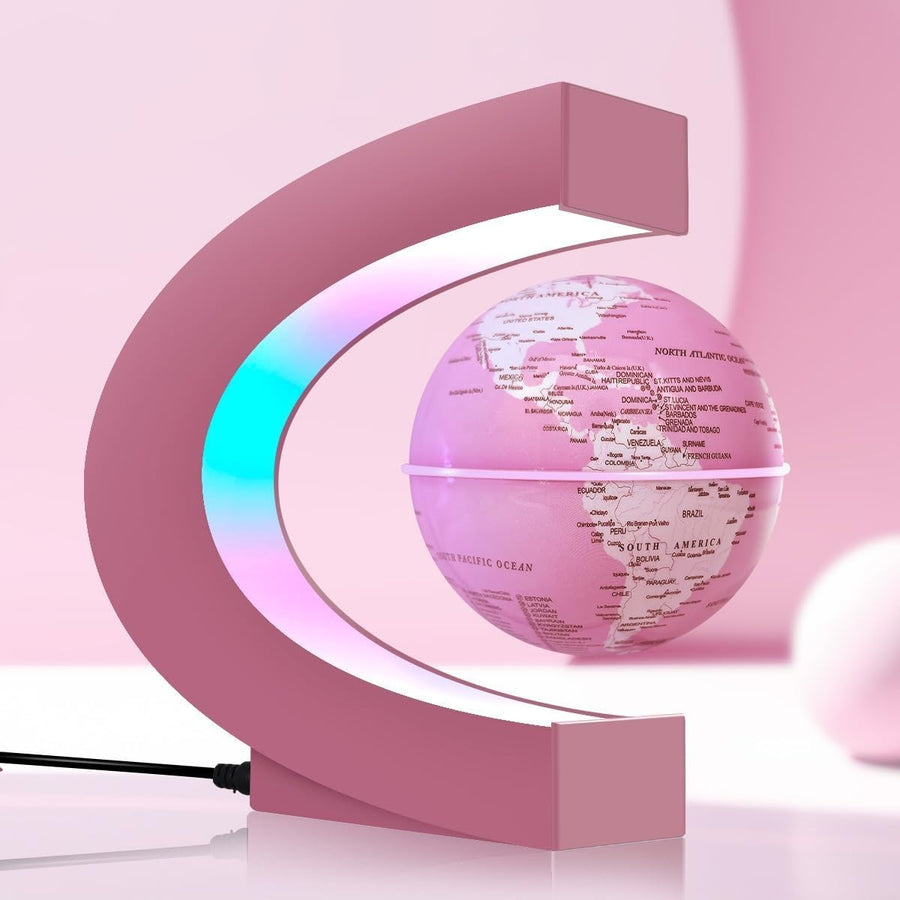 Magnetic Levitating Globe Pink LED Floating Desk Self-Rotating Lamp