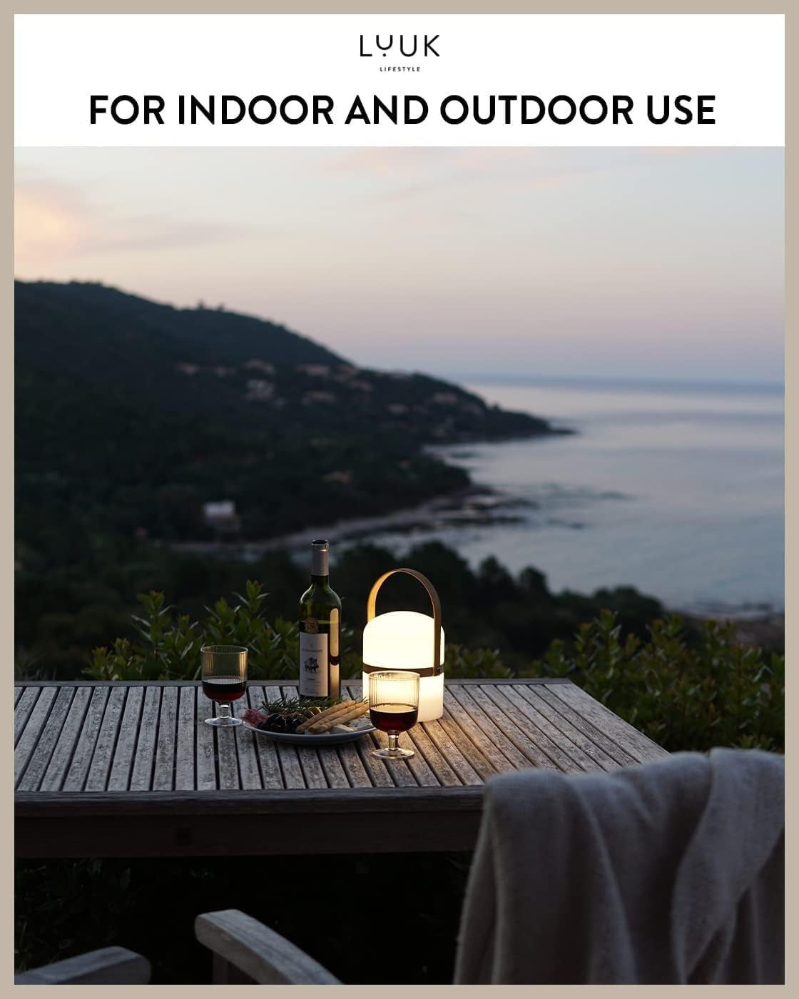 LED Lantern Wood 36cm Rechargeable Portable Light