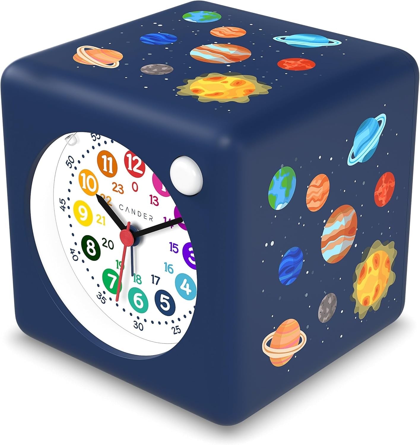 Children’s Silent Alarm Clock Night Light Snooze Space Cube Blue
