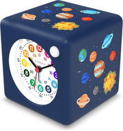 Children’s Silent Alarm Clock Night Light Snooze Space Cube Blue