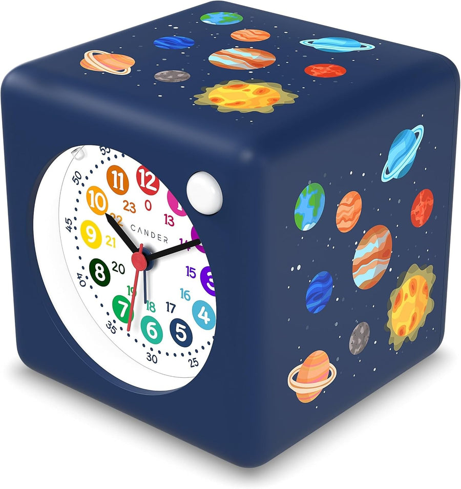 Children’s Silent Alarm Clock Night Light Snooze Space Cube Blue