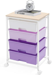 4 Drawer Rolling Storage Cart Mobile Organizer Utility Trolley Purple