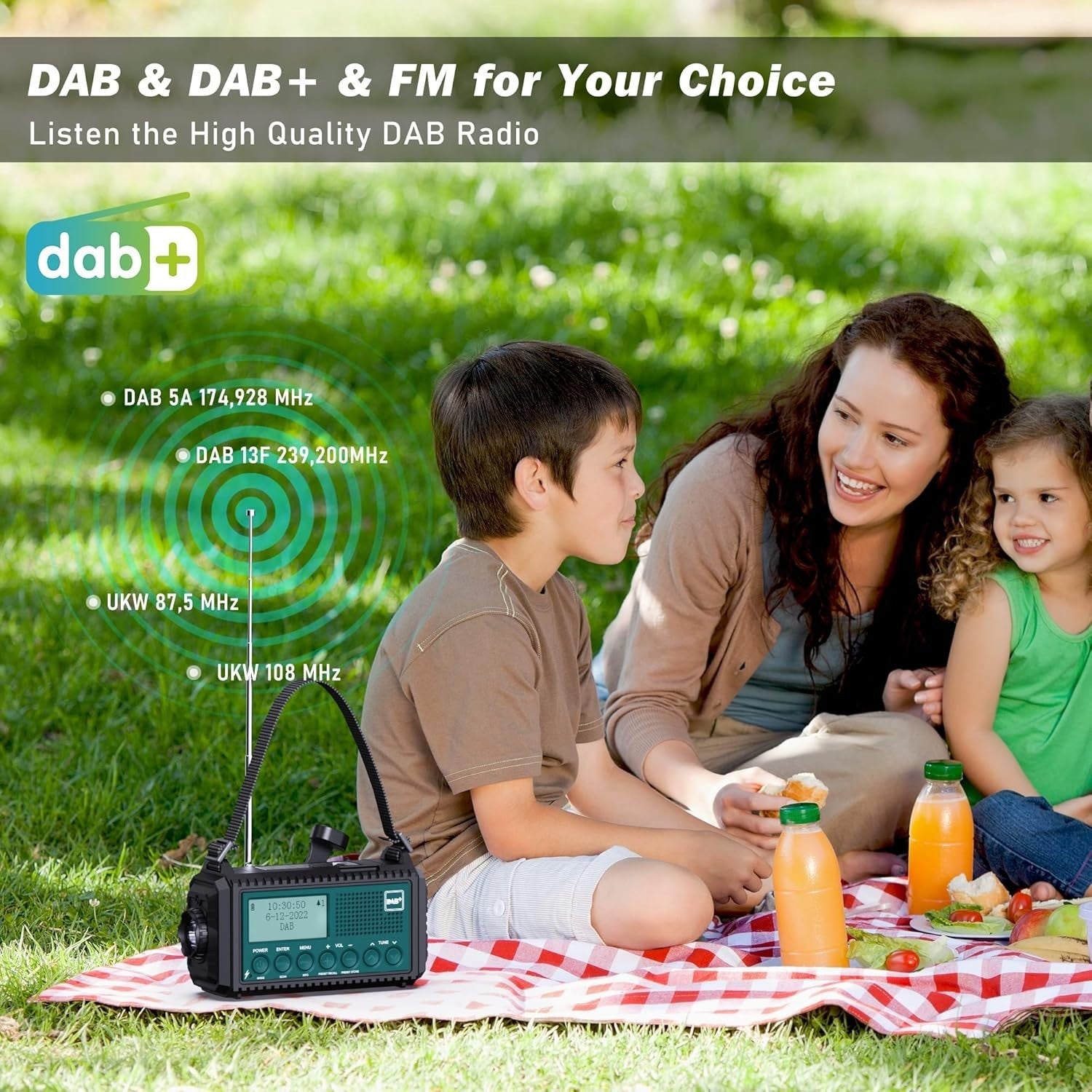 DAB+ FM Emergency Radio Solar Hand Crank 5000mAh Power Bank