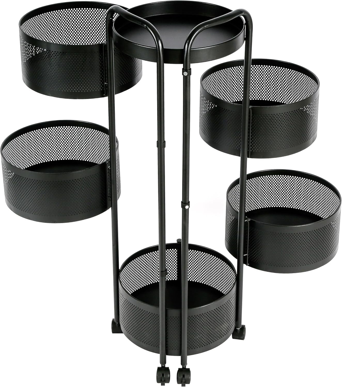 Rotating Fruit Basket Trolley 5 Tier Metal Kitchen Storage Cart Wheels