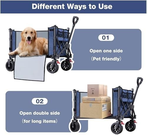 120L Folding Beach Trolley Wagon 100KG Heavy Duty Camping Cart Blue