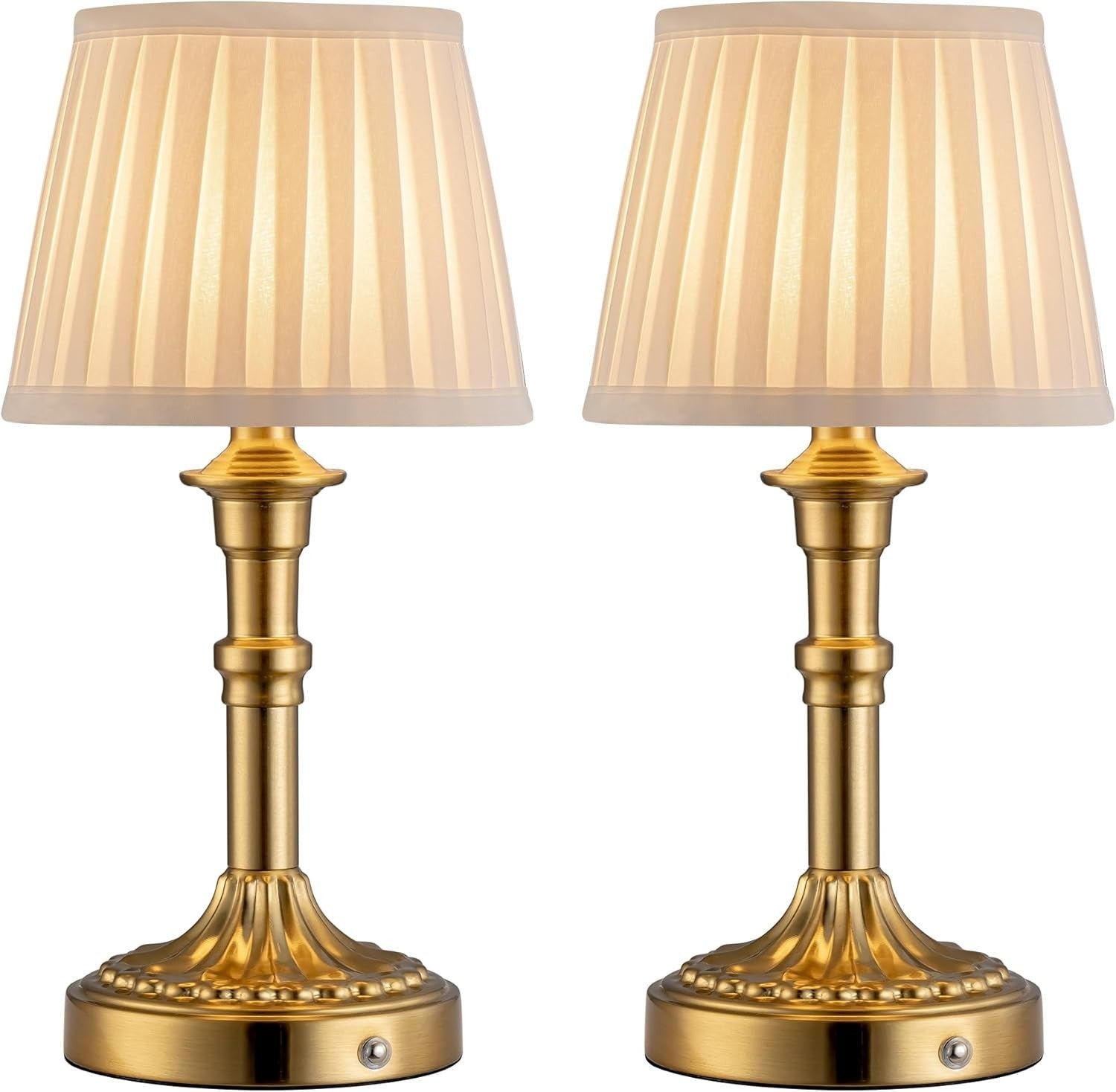 Rechargeable Cordless Table Lamps 2-Pack, Dimmable LED Touch, Fabric Shade