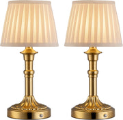 Rechargeable Cordless Table Lamps 2-Pack, Dimmable LED Touch, Fabric Shade