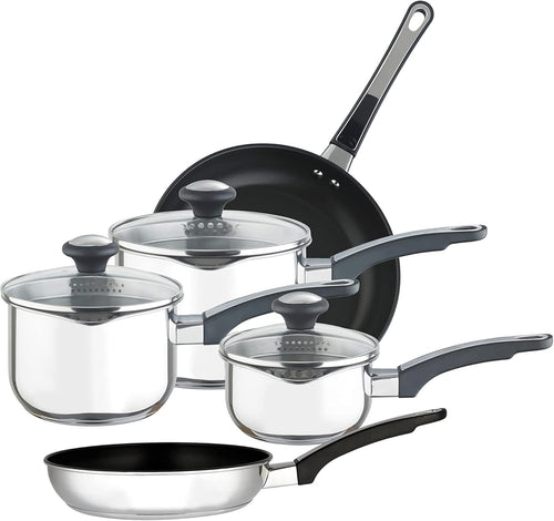 5Pcs Stainless Steel Non stick Cookware Set Induction Oven Safe with Glass Lids