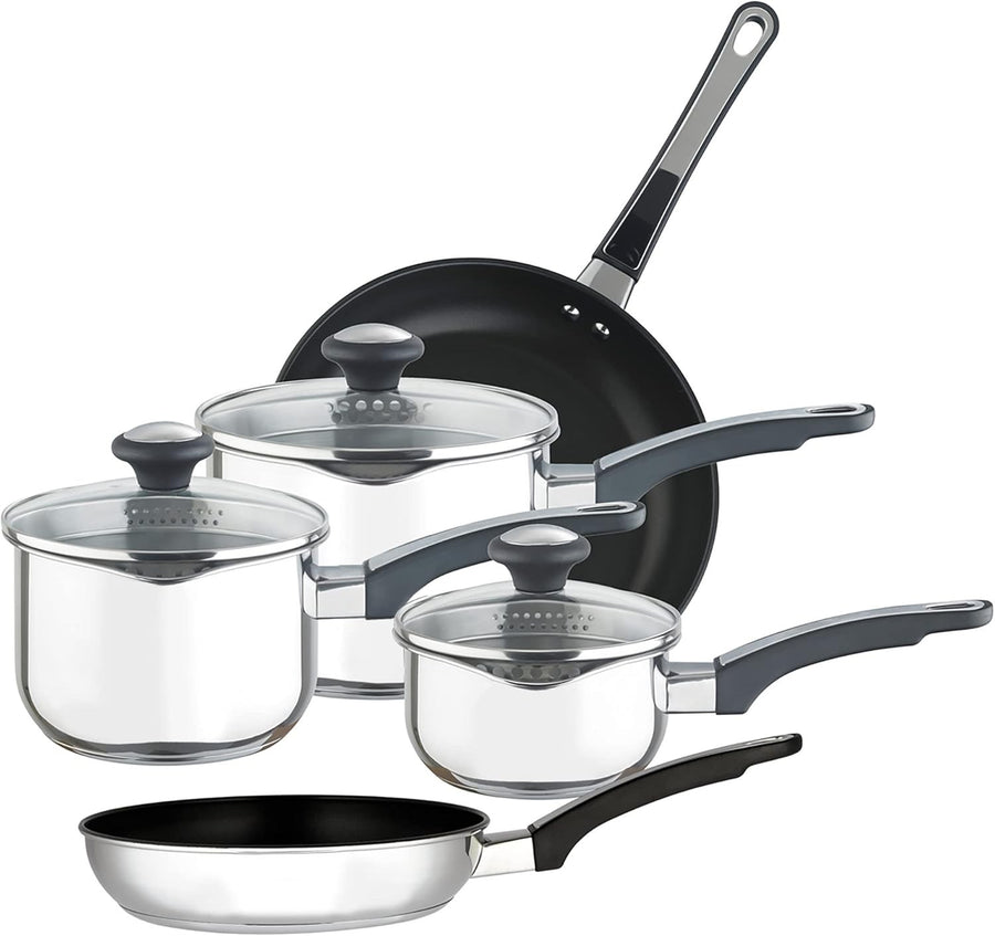 5Pcs Stainless Steel Non stick Cookware Set Induction Oven Safe with Glass Lids