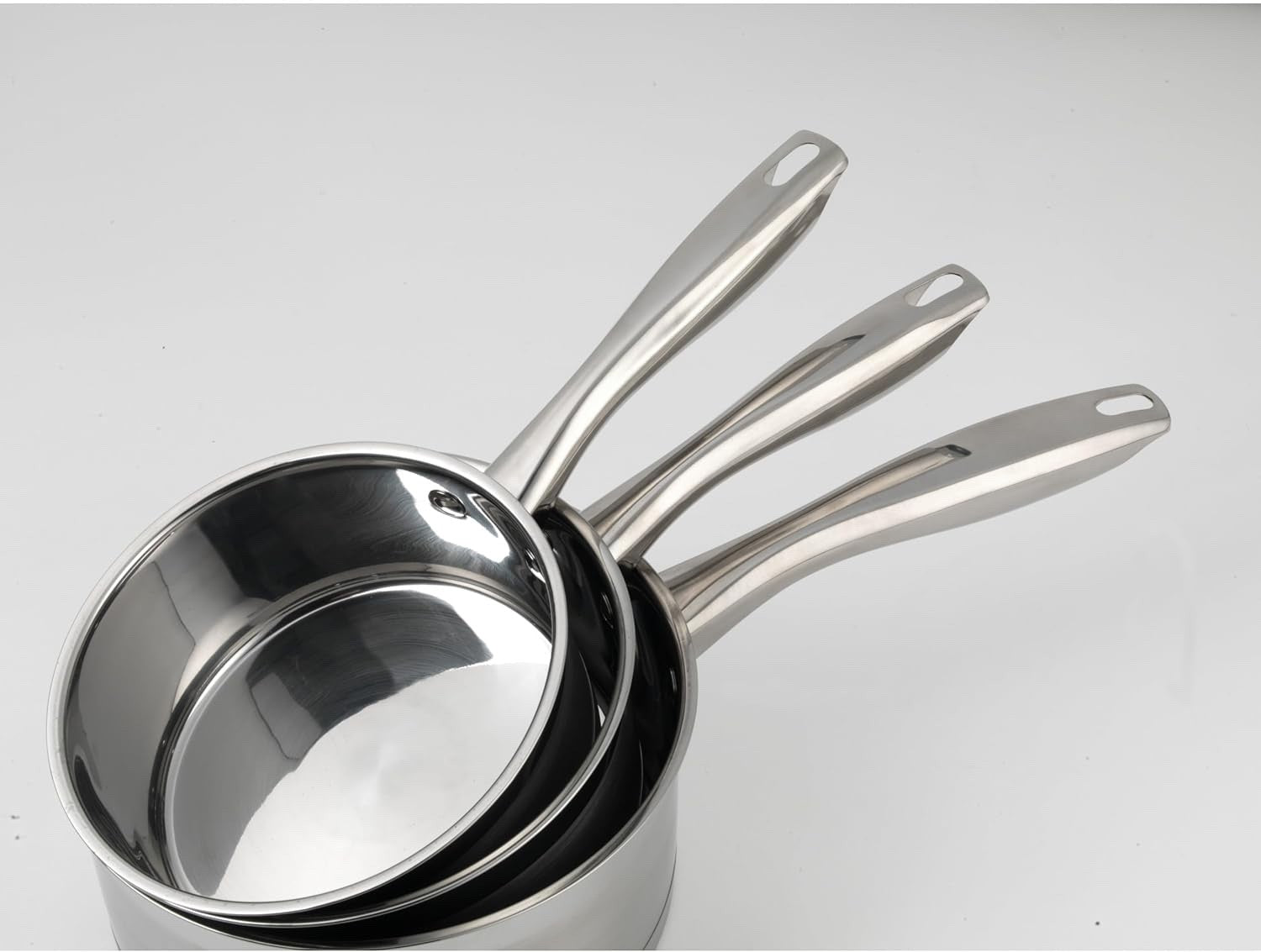3pcs Stainless Steel Saucepan Set – 16 18 & 20 cm Induction Pans with Glass Lids