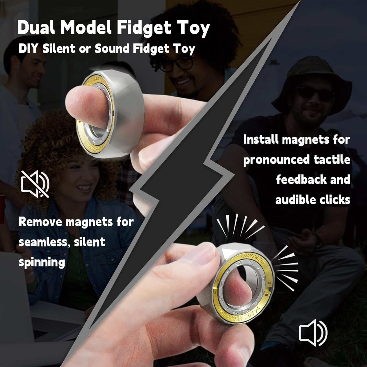 Stainless Steel Fidget Ring Spinner Silent Click Stress Relief EDC