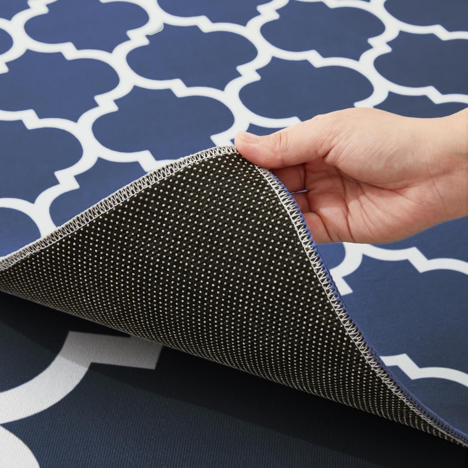Navy Blue Runner Rug 80x300cm Non Slip Hallway Low Pile Geometric Carpet
