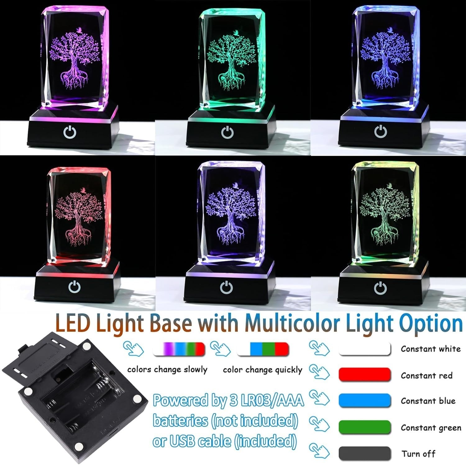 3D Crystal Tree of Life LED Light Gift Ornament for Women Men Birthday Decor