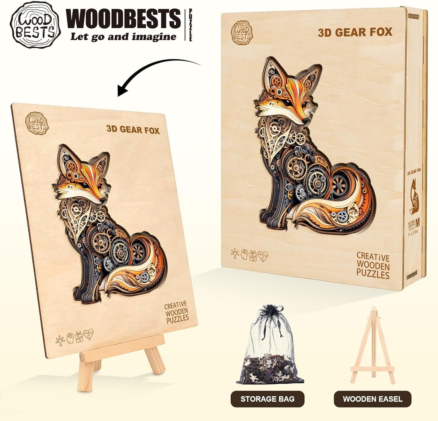 Fox Wooden Jigsaw Puzzle 165pcs Animal Shape Adult Kids Gift Box Decor