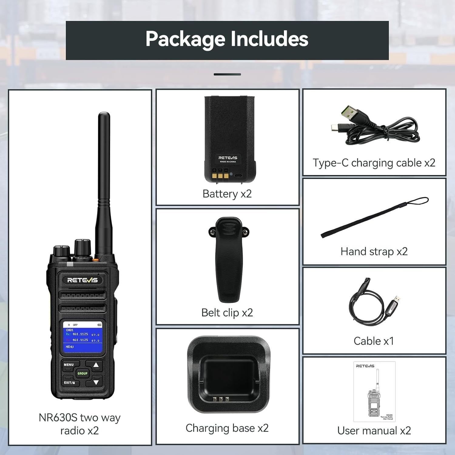 IP67 Waterproof Walkie Talkies Long Range LCD 16CH Heavy Duty 2 Pack