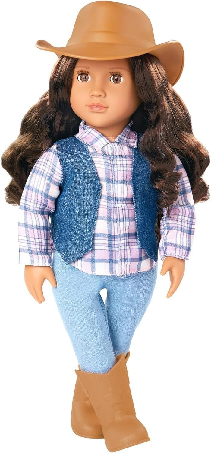 18in Cowgirl Doll Western Outfit Brown Eyes Wavy Hair Riding Boots