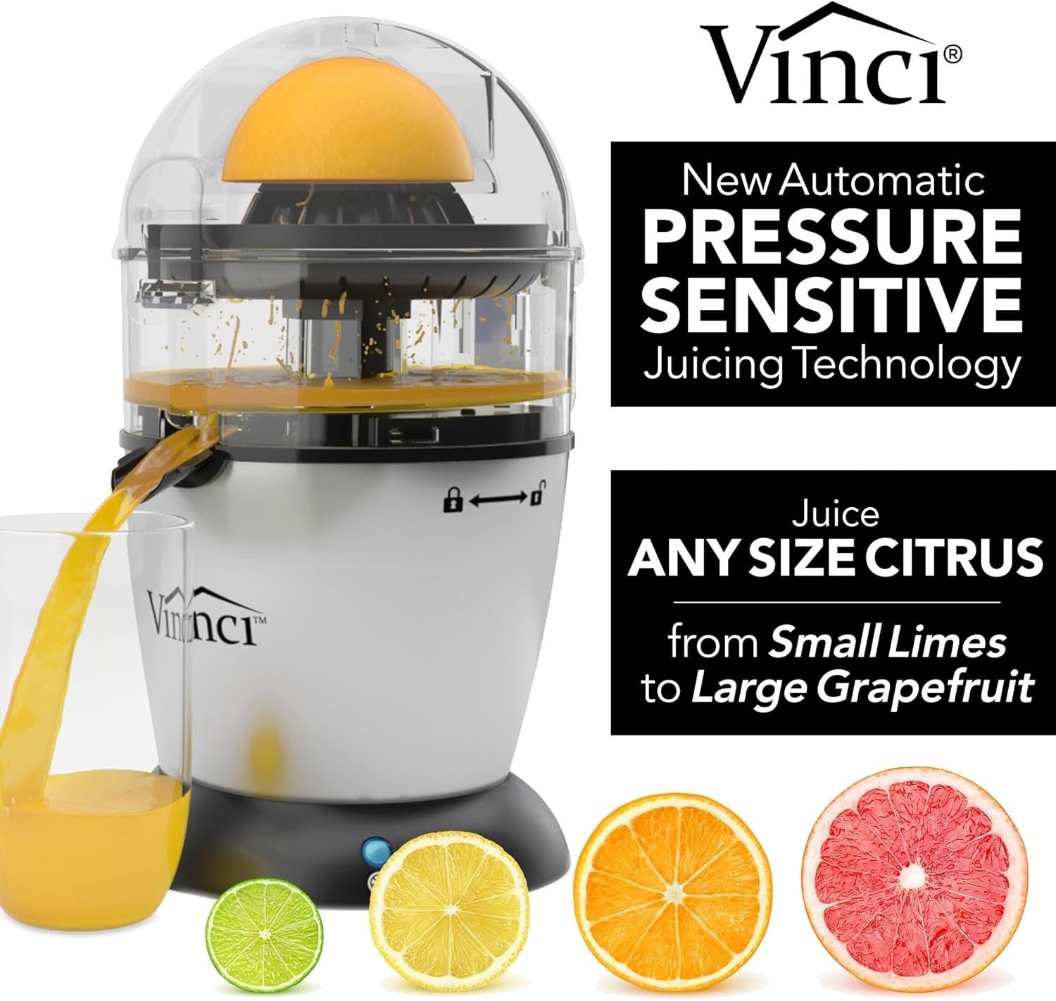Hands Free Electric Citrus Juicer One Button Press Pulp Control Easy Clean