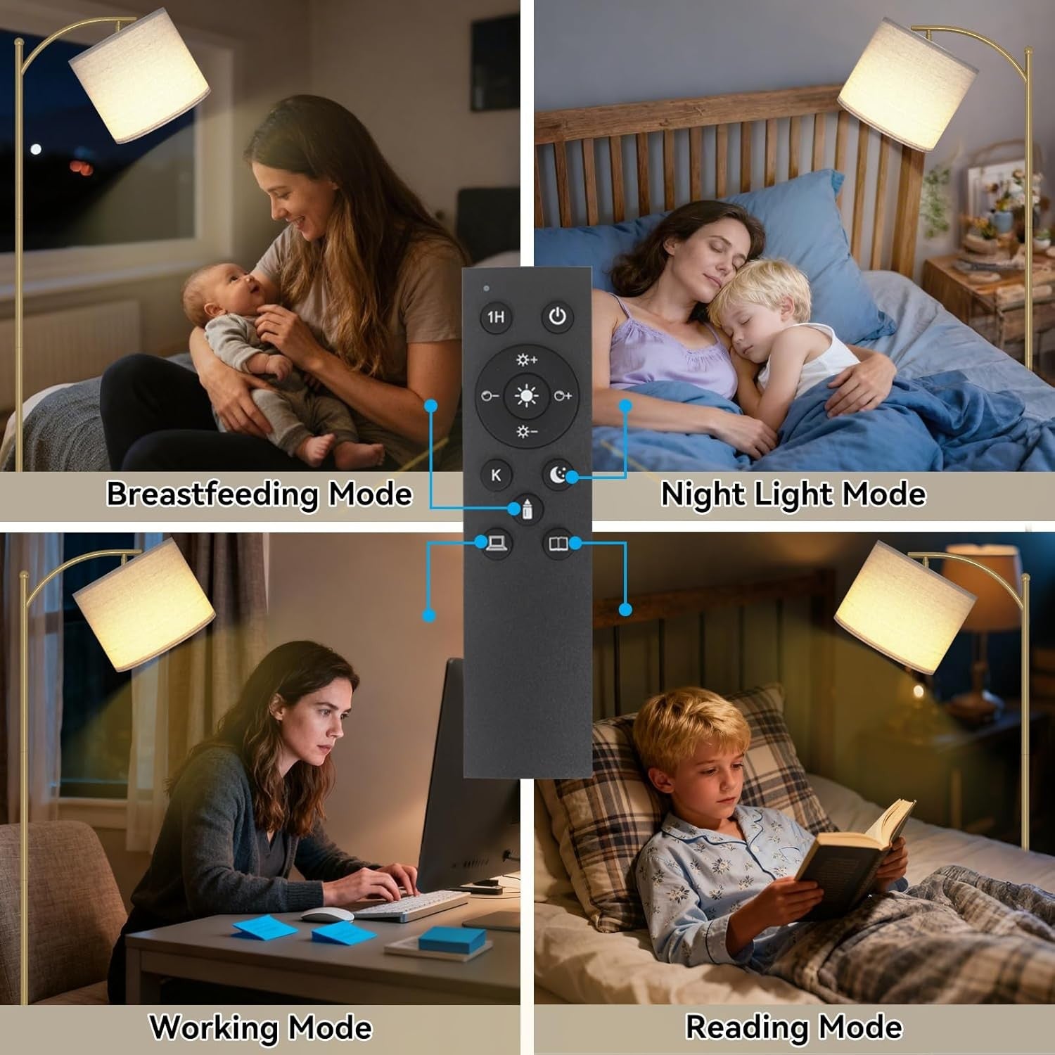 Gold LED Floor Lamp Remote Control Dimmable Adjustable Standing Reading Light