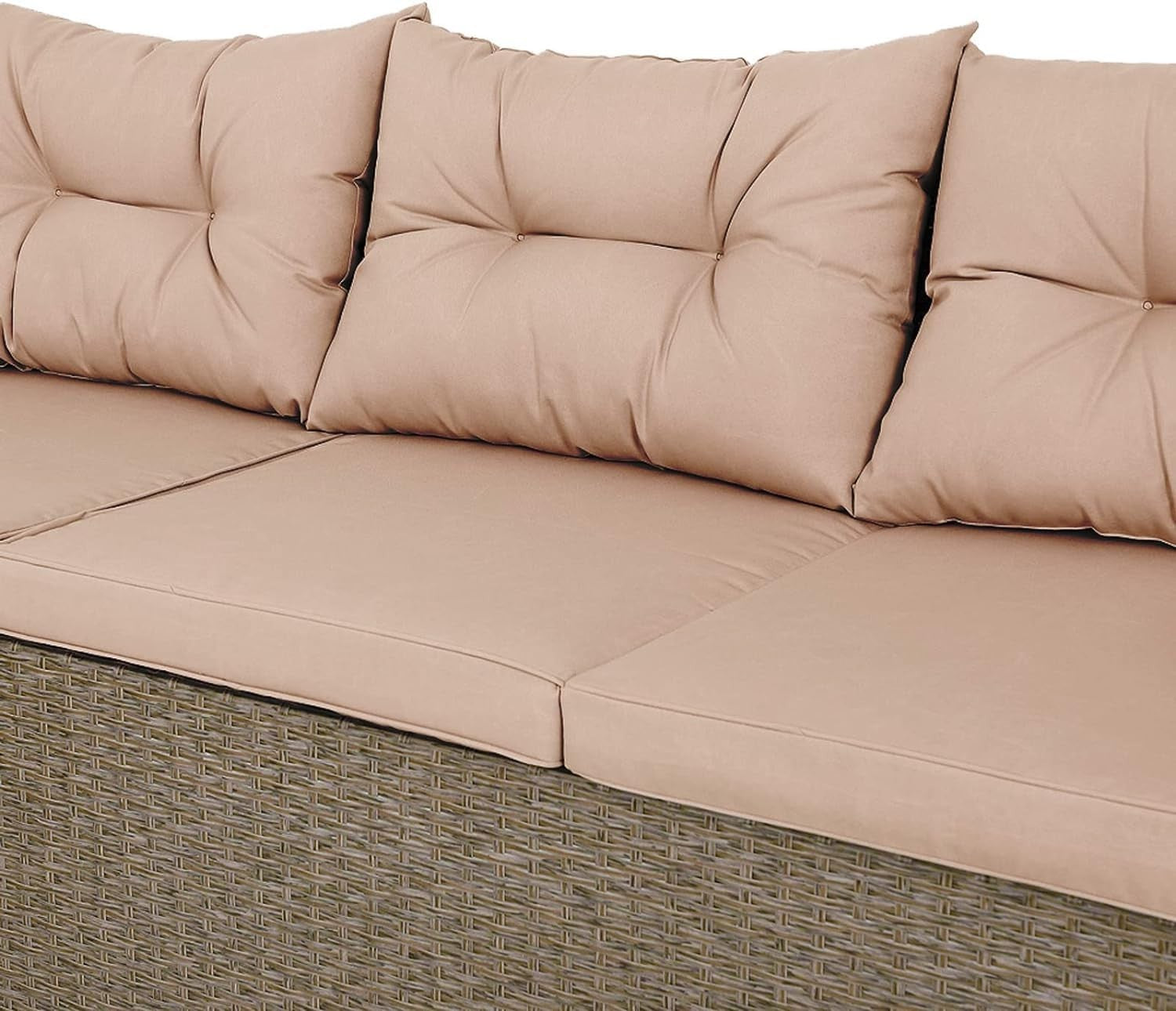 Outdoor Rattan Garden Corner Sofa Set with Cushions & WPC Table, Seats 6+