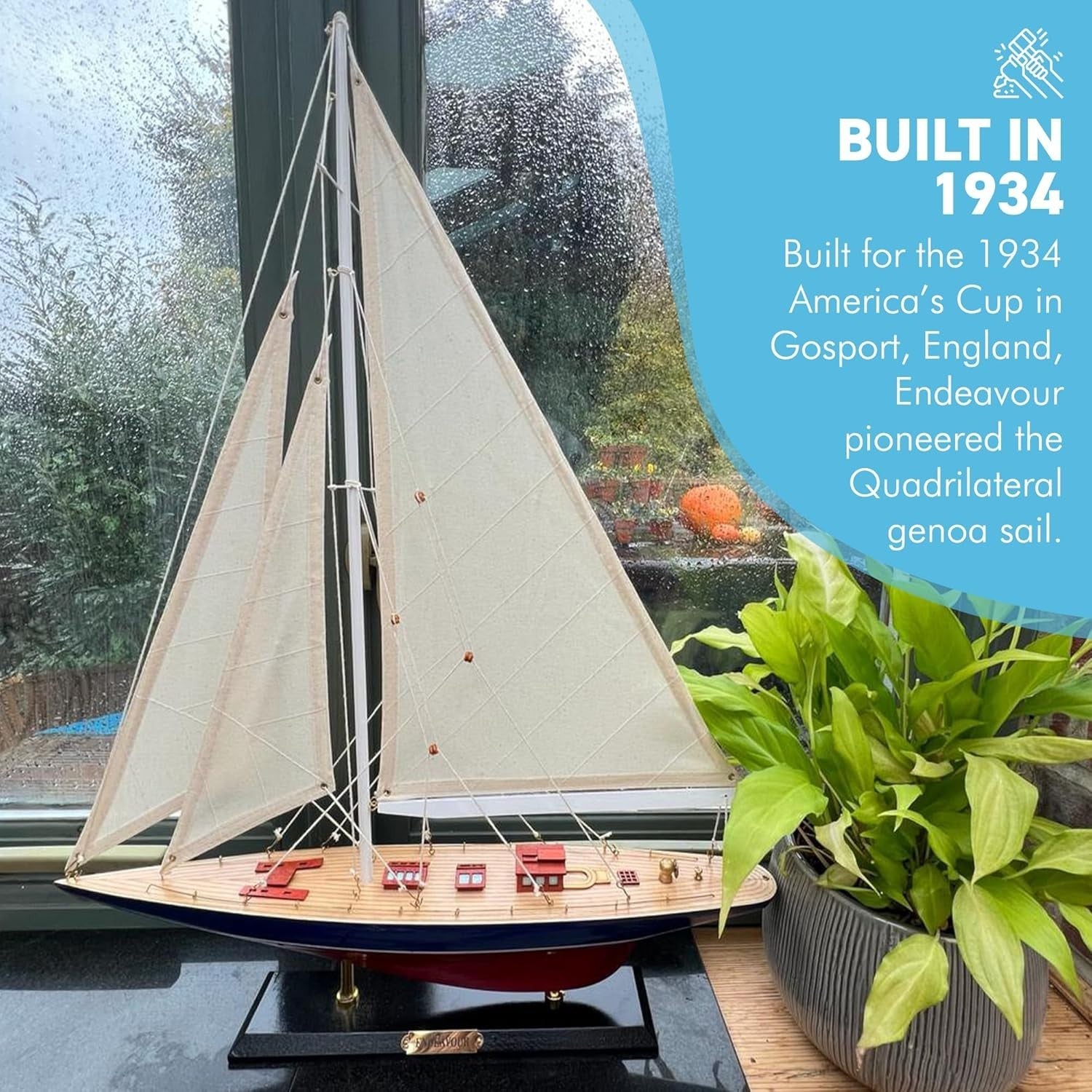 Wooden Endeavour Yacht Model 50cm | J Class Sailboat Decor | Fully Assembled
