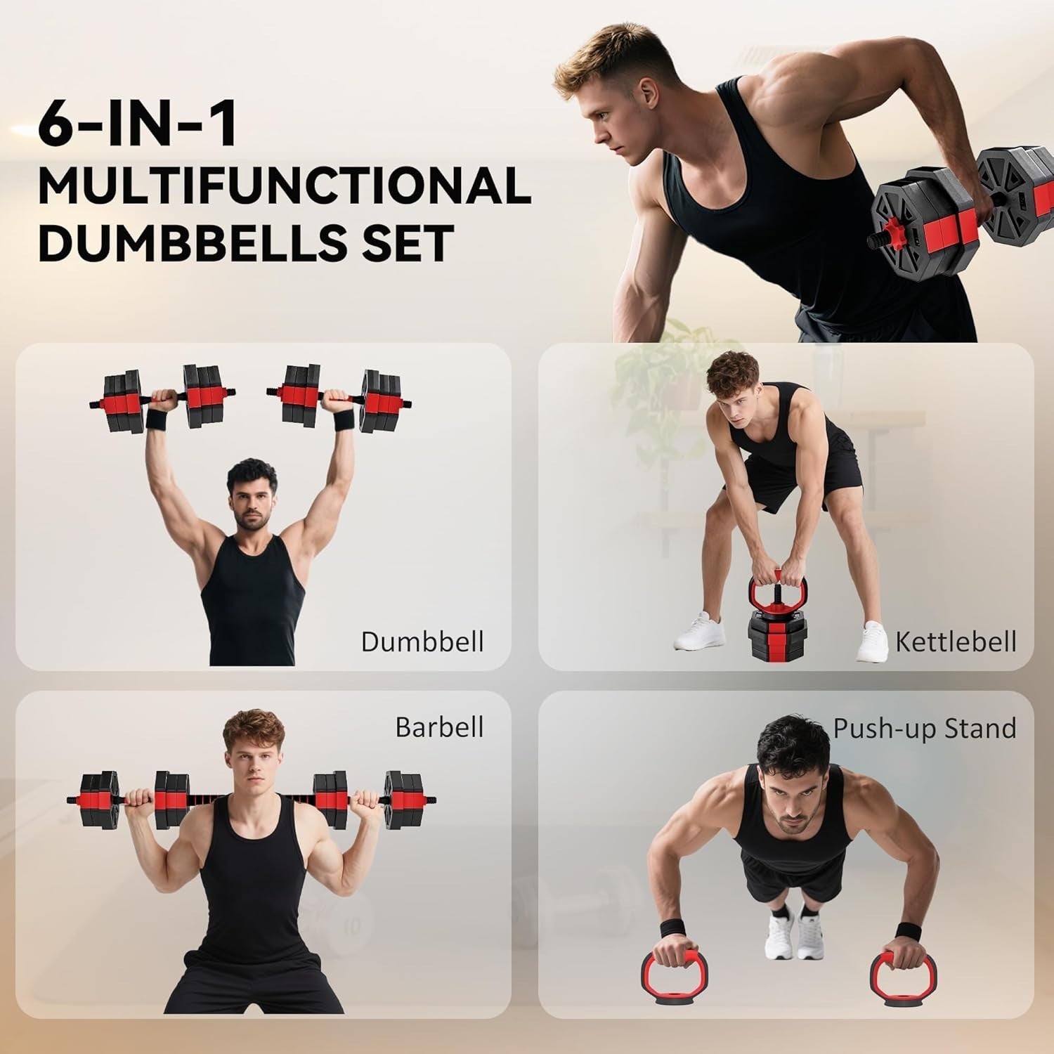 Multi-Function 6-in-1 Home Gym Weight Set 20KG Adjustable Free Weights
