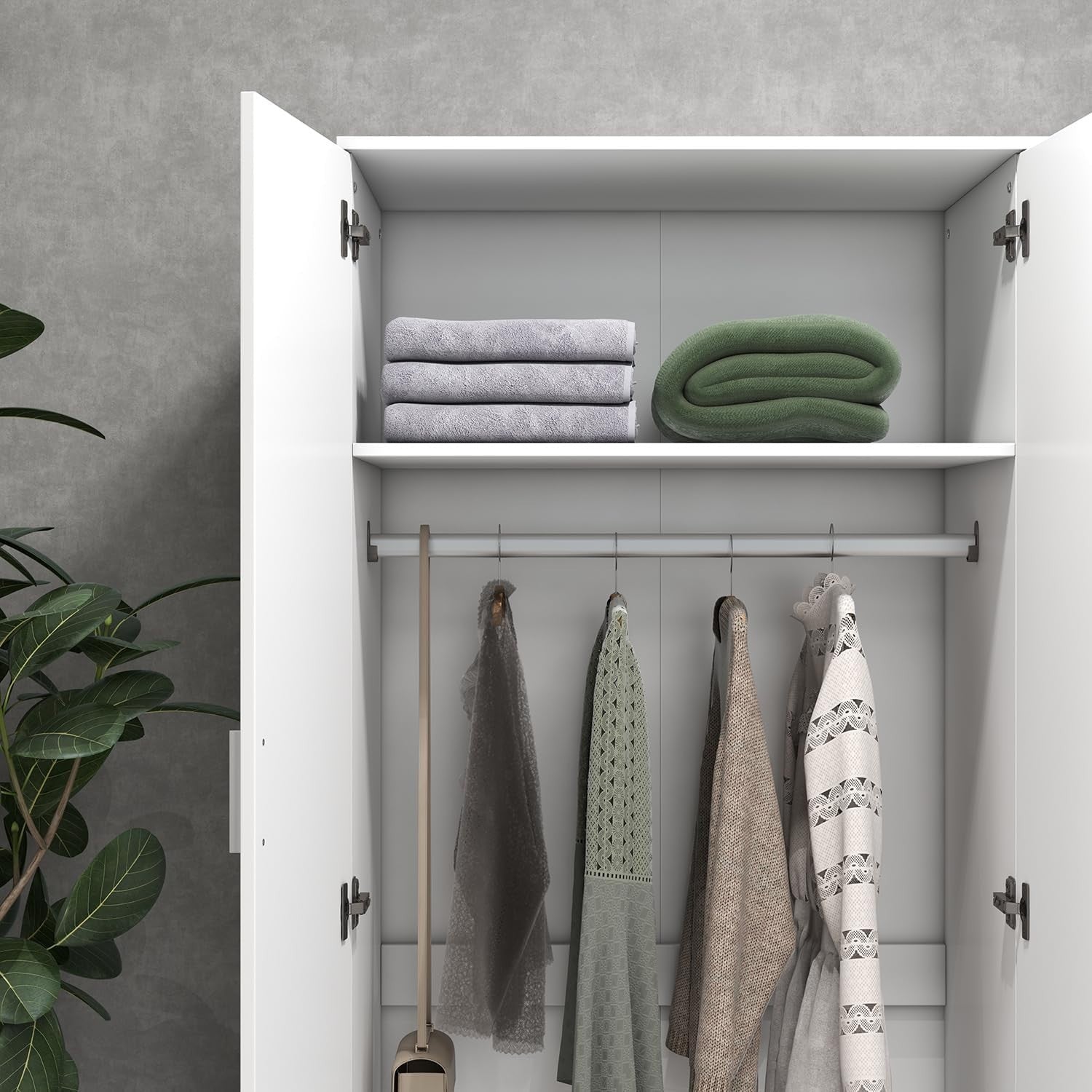 3-Door White Mirrored Wardrobe with Hanging Rail & 6 Storage Compartments