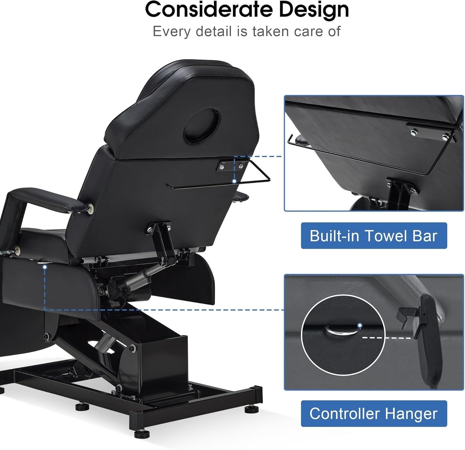 Fully Electric 3-Motor Beauty Massage Bed Facial Lash Tattoo Chair Adjustable
