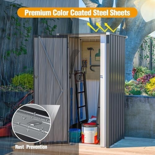 Metal Garden Storage Shed 2.6x2.9ft Waterproof Outdoor Tool & Bin Cabinet Grey