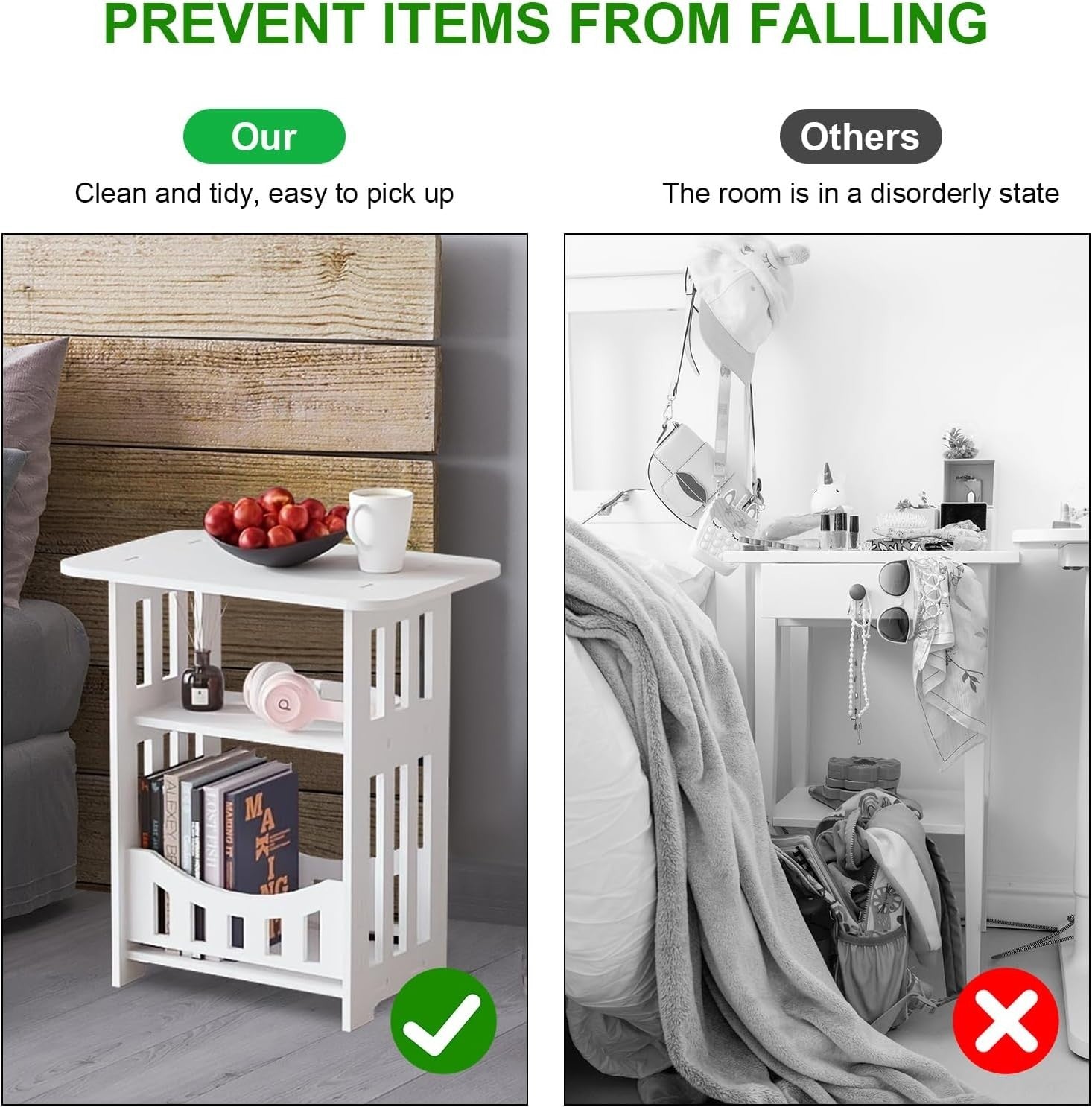 White 2-Tier Side Table | Mini Bedside & Sofa Table w/ Storage Cabinet