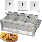 Triple Basket Gas Fryer Countertop Stainless Steel 24L Commercial