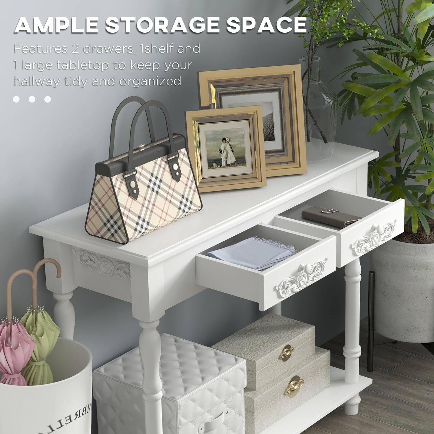 Modern White Console Table 2 Drawers with Shelf – Stylish Storage
