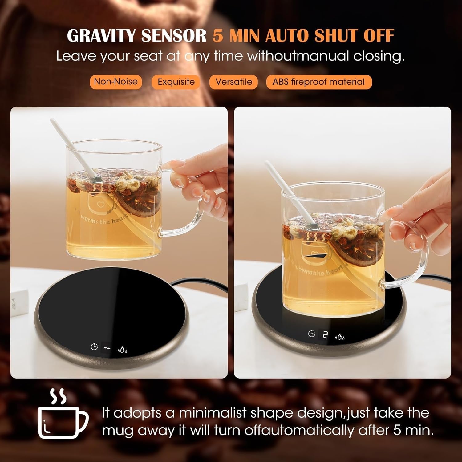 Smart Coffee Mug Warmer – Touch Control, LED Display, Coffee Brown
