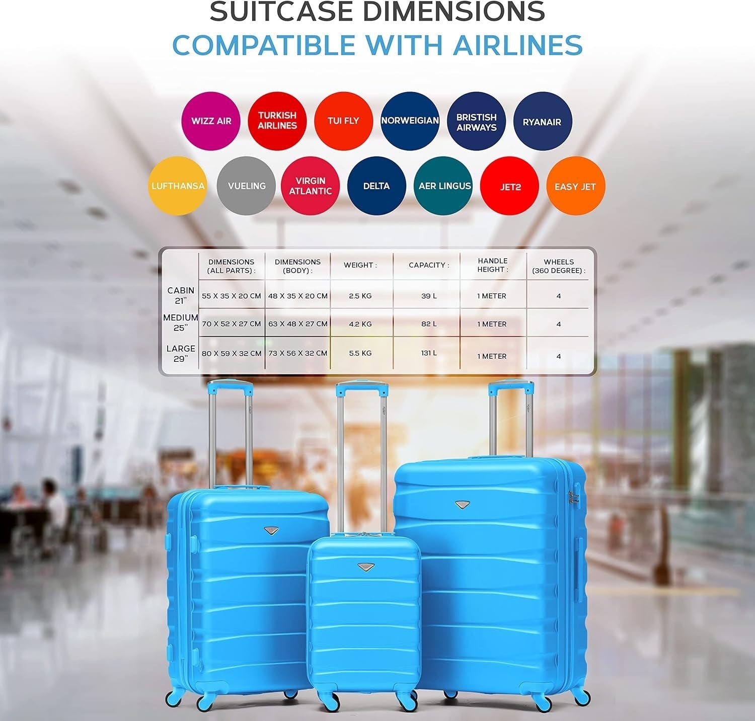 25” Medium ABS Check In Suitcase Lightweight Hard Case 4 Wheels