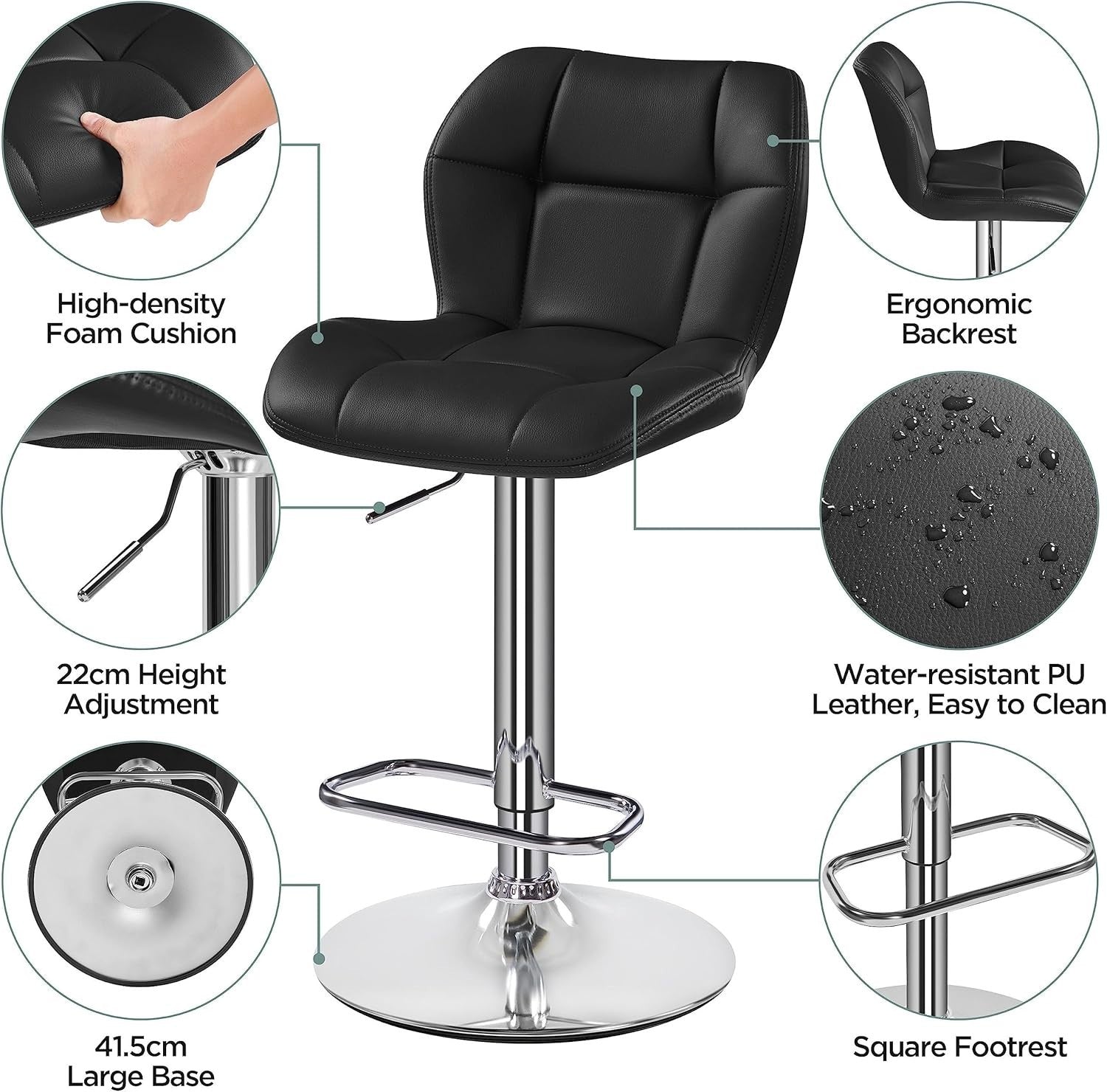 Adjustable Swivel Bar Stools Set of 4 Black PU Counter Chairs