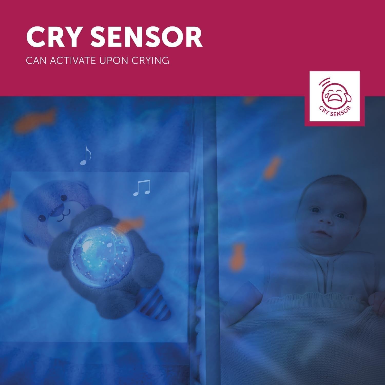 Baby Night Light Projector Ocean Sleep Soother Cry Sensor Melodies