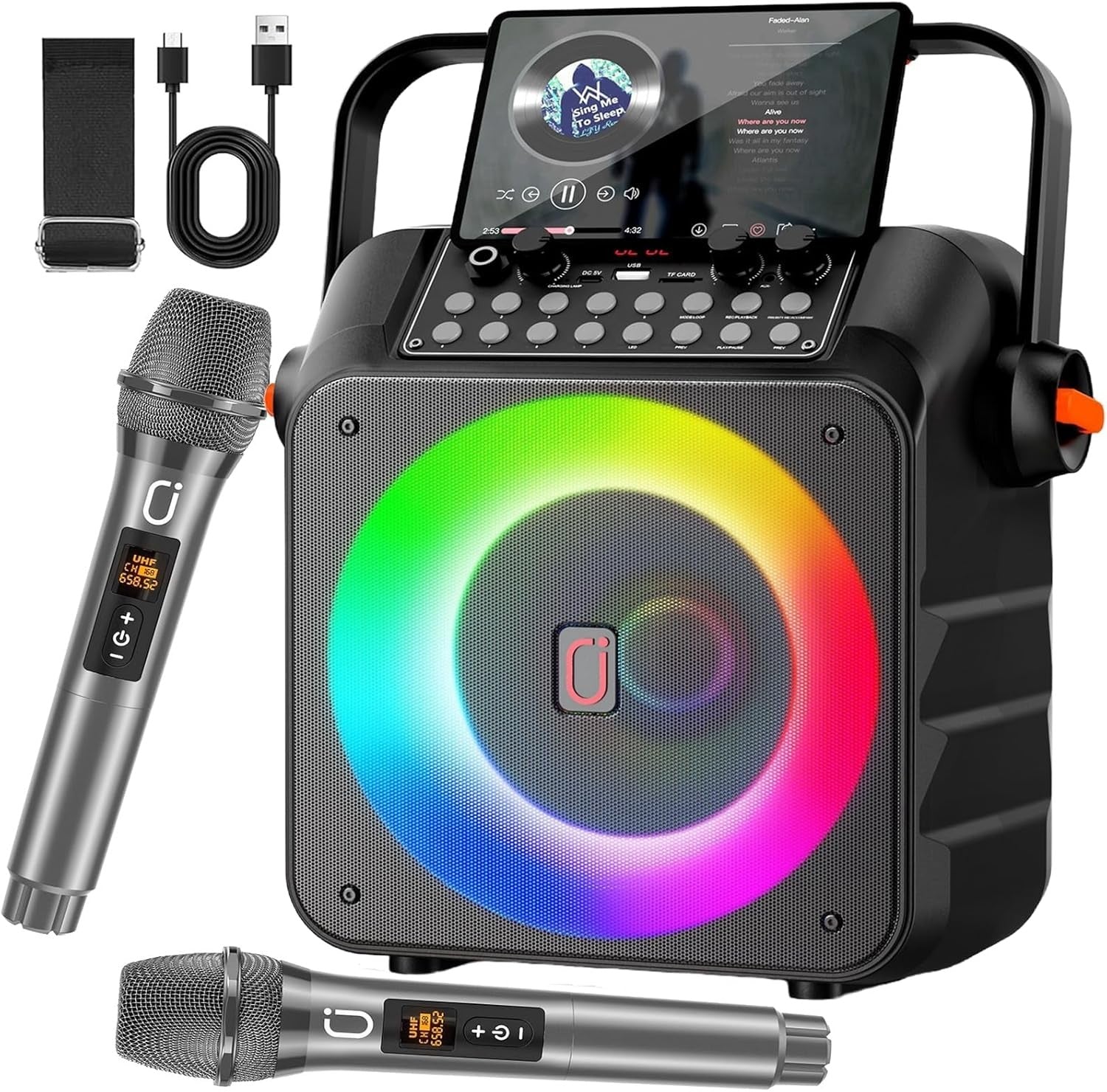 Karaoke Machine with 2 Wireless Mics 6.5" Subwoofer LED Speaker