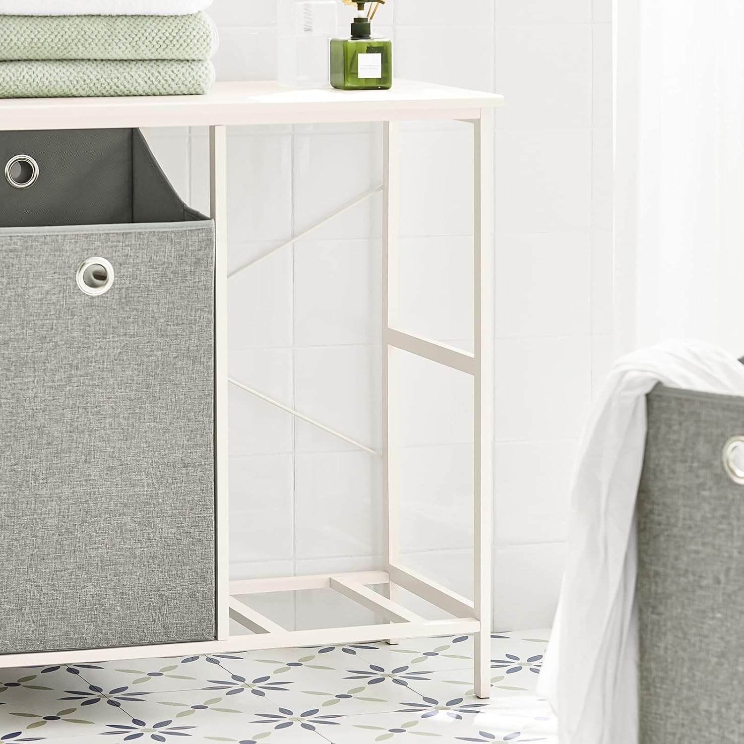 Slim Bathroom Laundry Cabinet with 2 Foldable Baskets Storage Unit Organizer