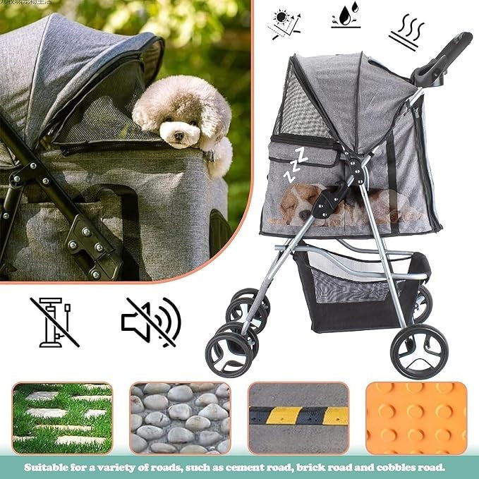 Purple Foldable Pet Stroller with Rain Cover Dog Buggy Small Medium Pets