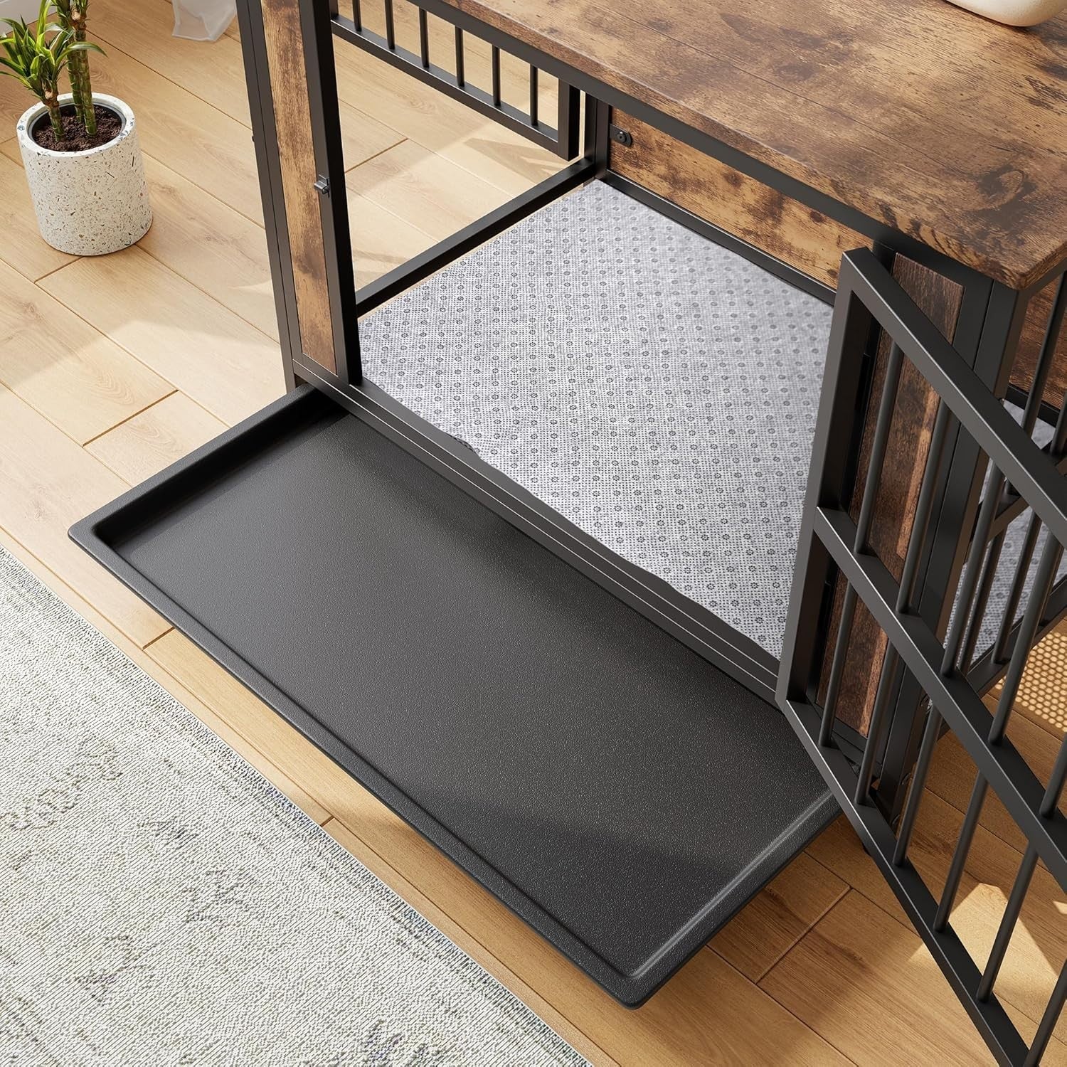 Heavy Duty Chew-Resistant Dog Crate Furniture with Double Doors & Tray