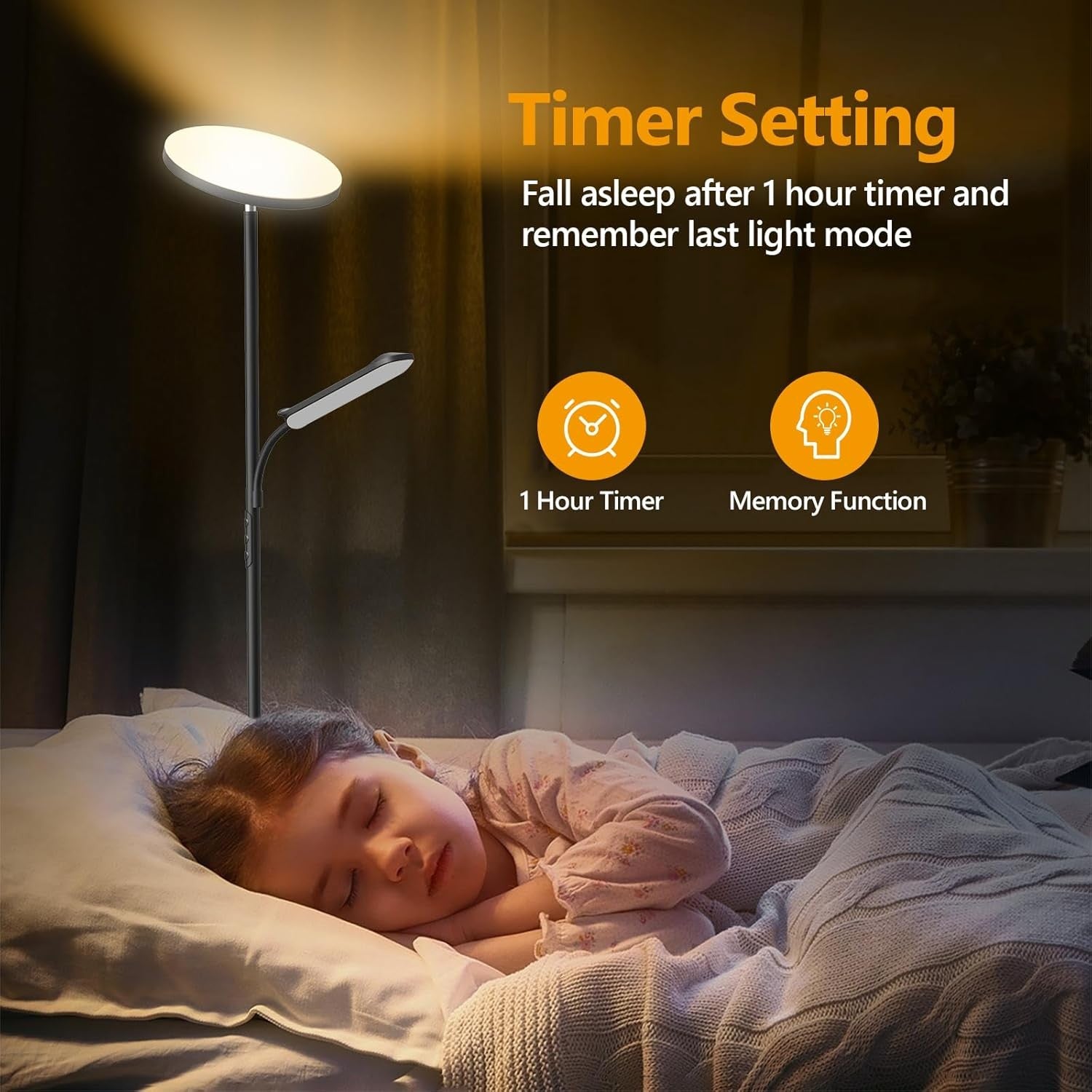 Dimmable LED Floor Lamp with Reading Light Remote Touch Modern Standing
