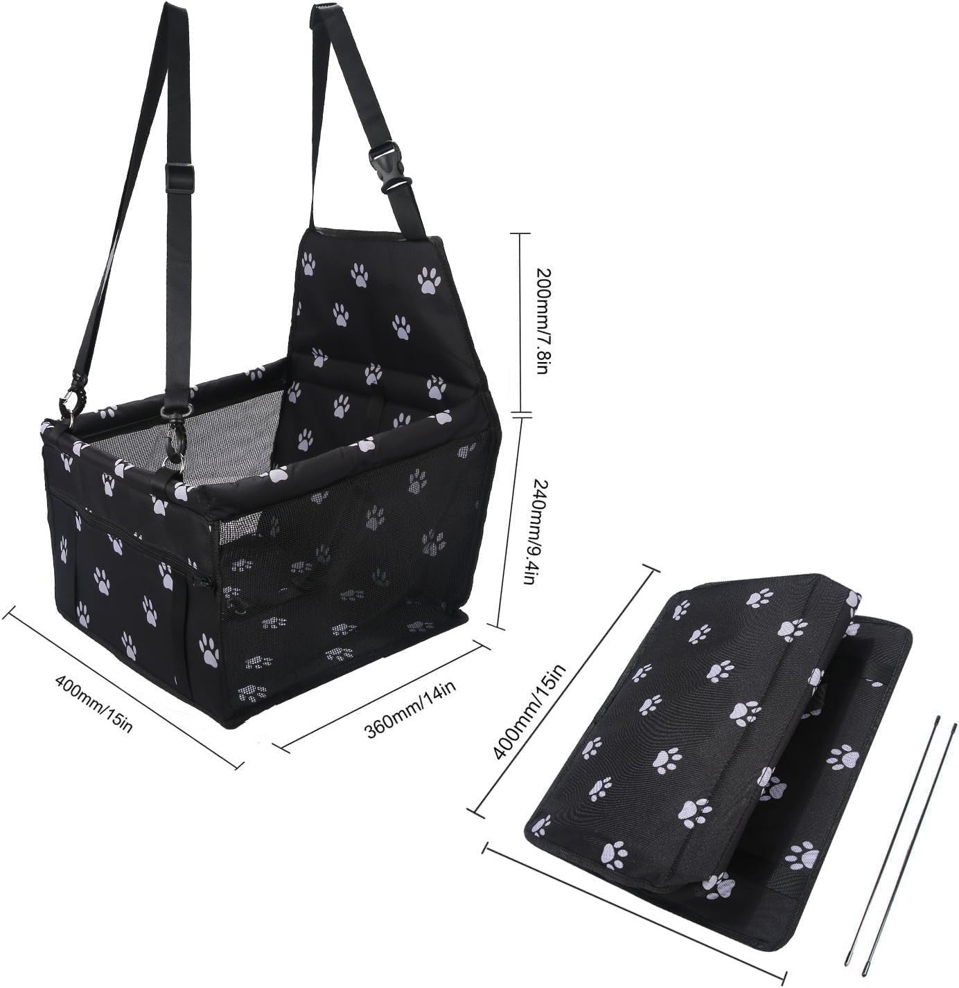 Foldable Dog Booster Car Seat Waterproof Travel Carrier Safety Leash