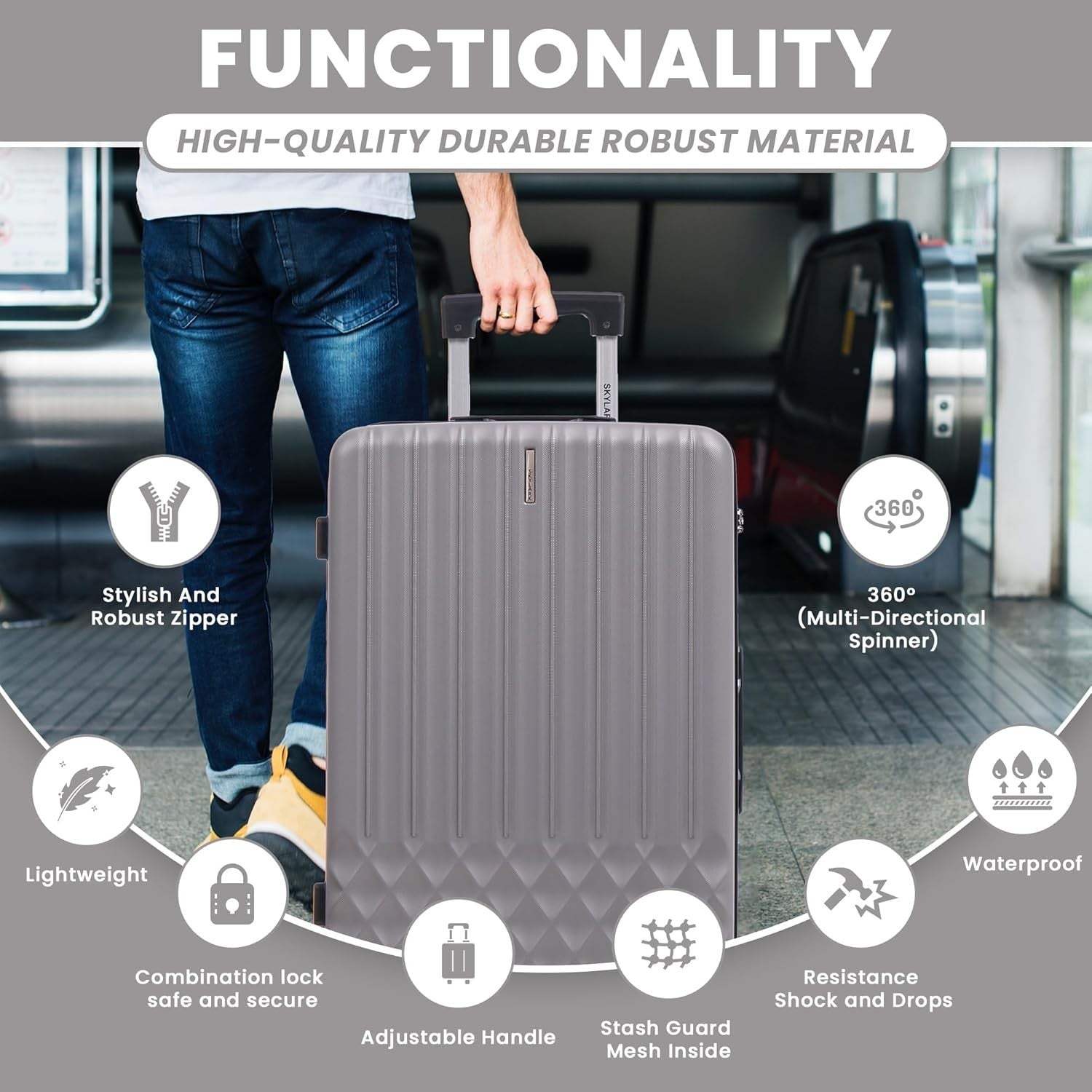 24 Inch Medium Hard Shell Suitcase ABS Lightweight 4 Spinner Wheels 66L