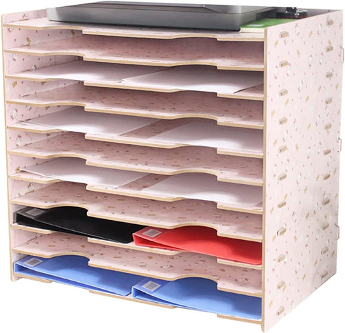 A3 Wooden Desk Tray Organizer | Multi-Layer Paper Rack | Office Desk Storage