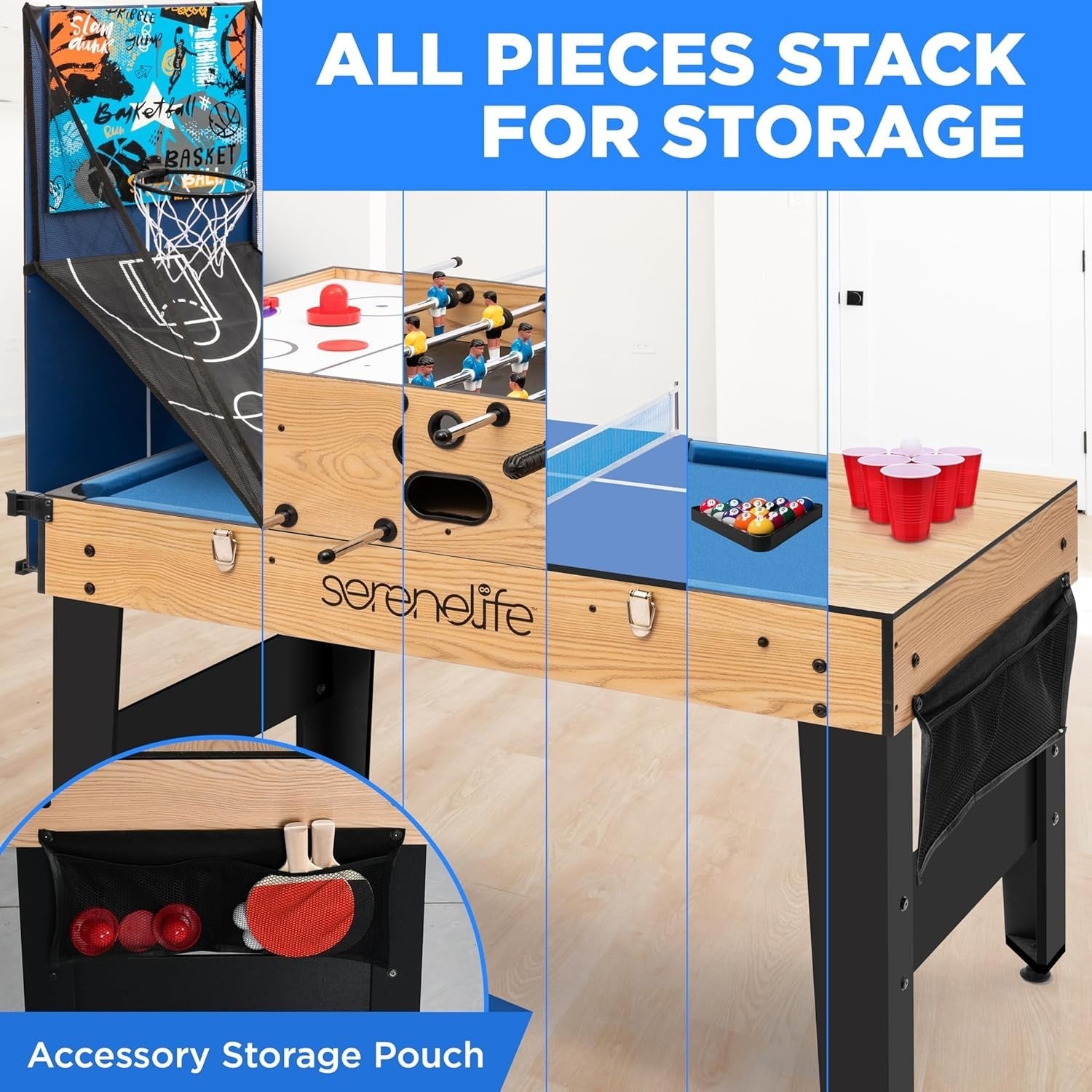 6-in-1 Multi Game Table 4ft Arcade Air Hockey Pool Foosball Indoor