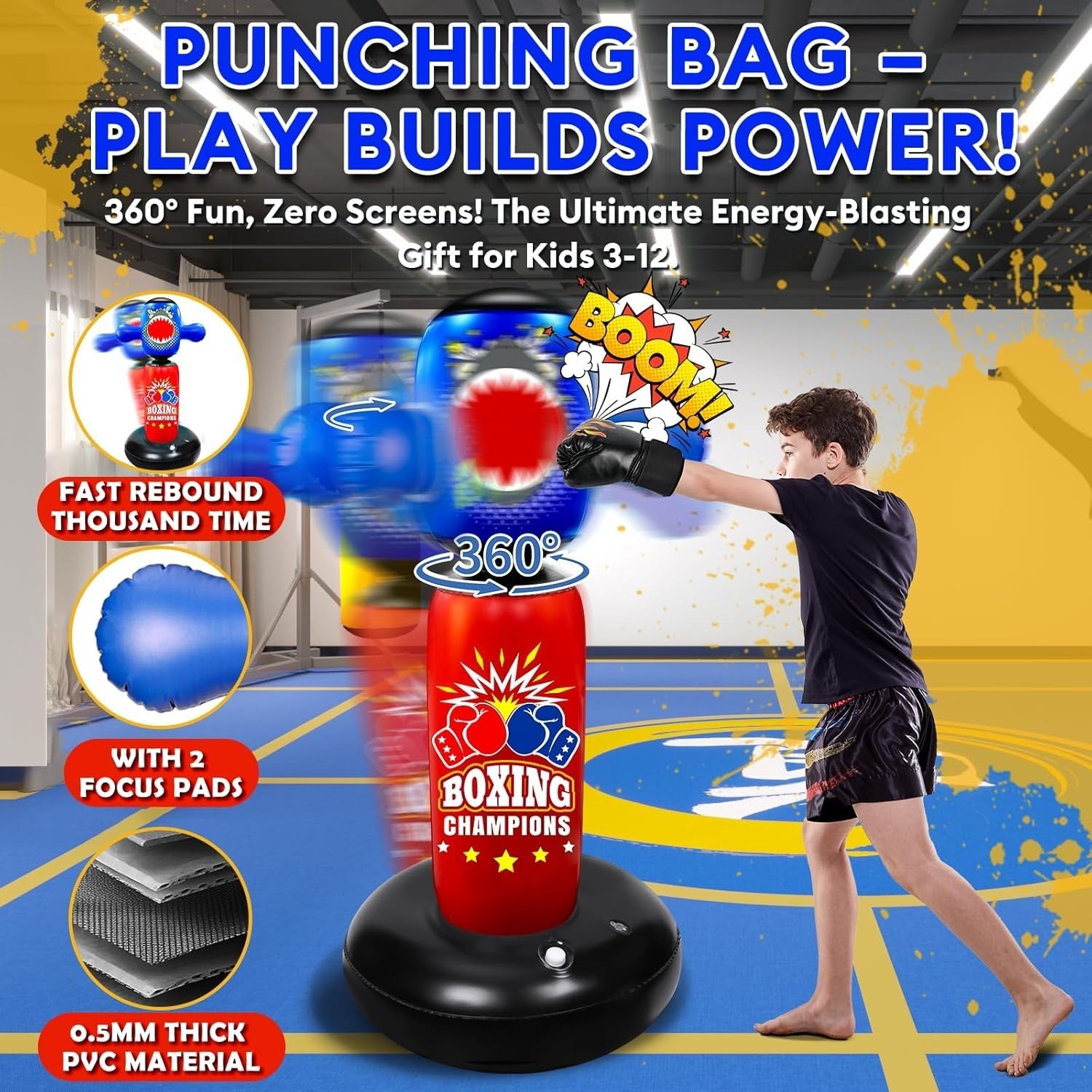Inflatable Kids Punching Bag 63inch Freestanding Boxing Toy Gloves