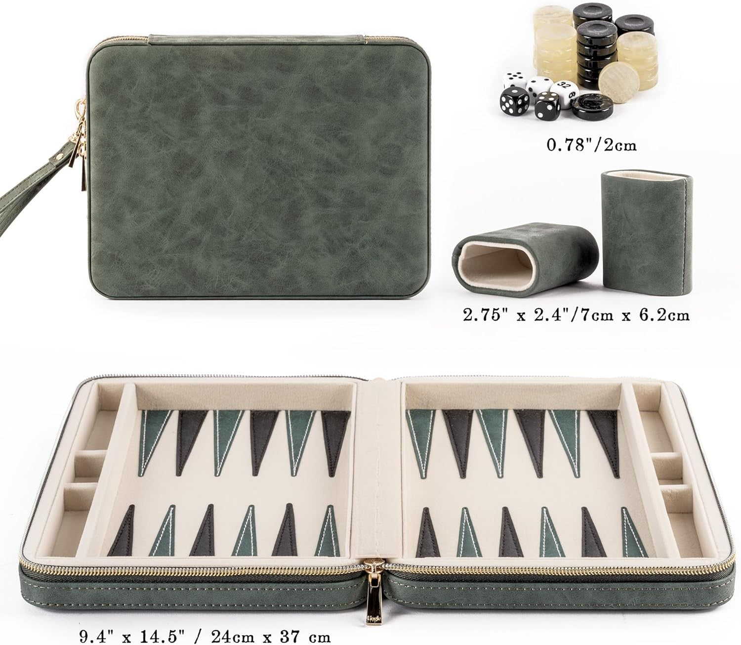 9.4 Inch Travel Backgammon Set Faux Folding Board Portable Game