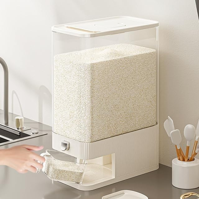 10KG Rice Storage Container Airtight BPA Free Press Dispenser Box