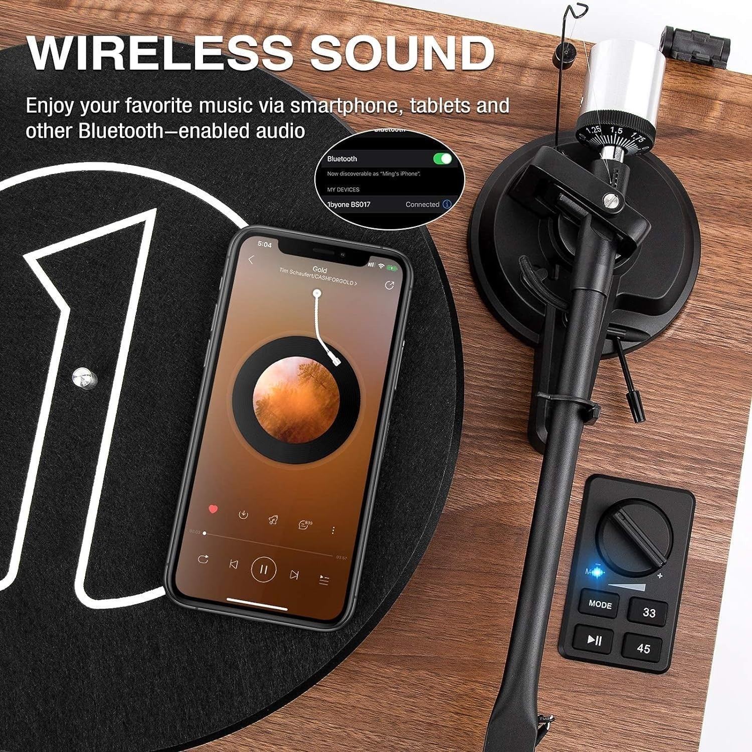 Bluetooth Vinyl Turntable Hi-Fi System with 36W Speakers & USB Recording