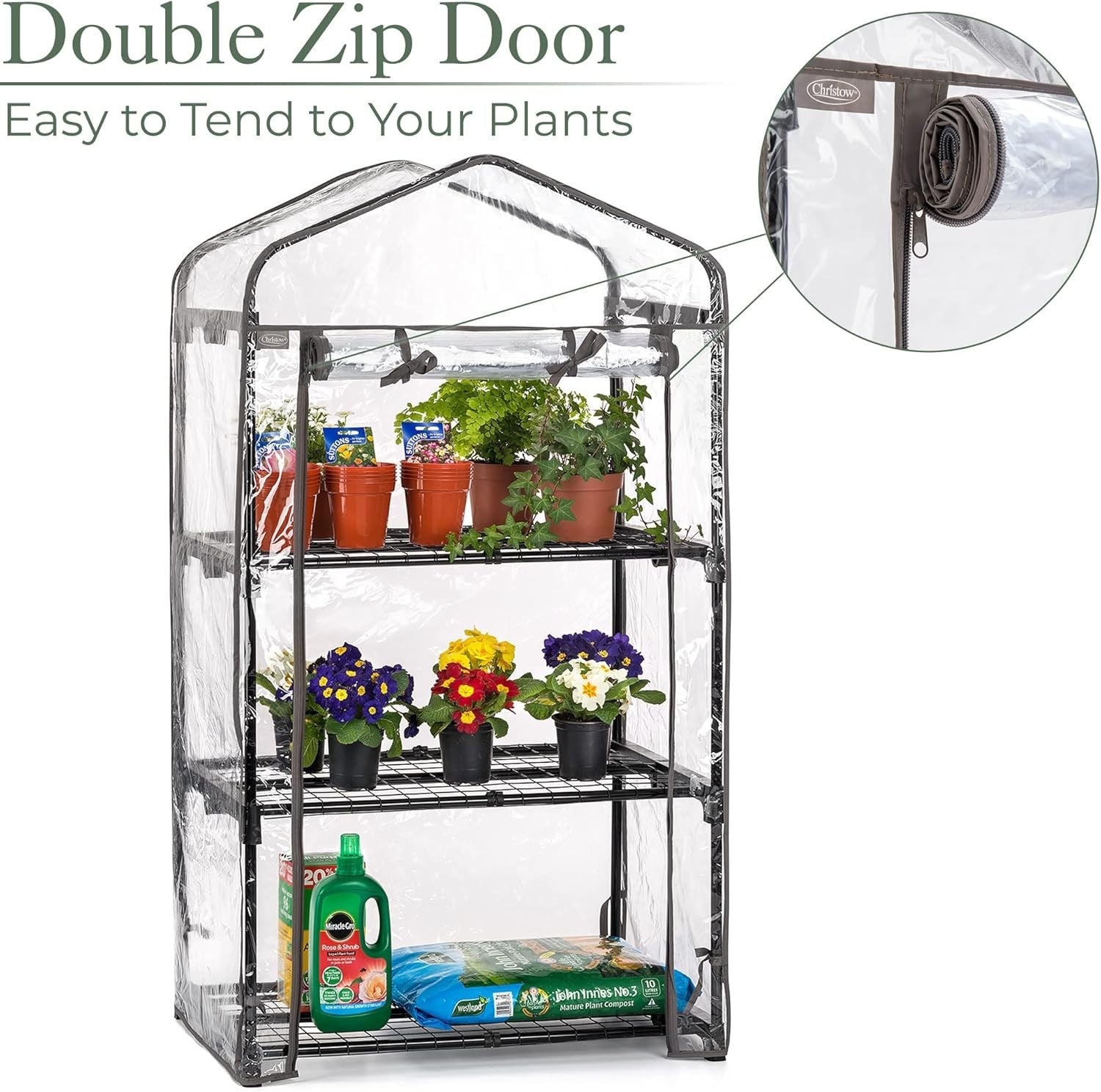 3 Tier Mini Greenhouse with Clear PVC Cover | Steel Frame