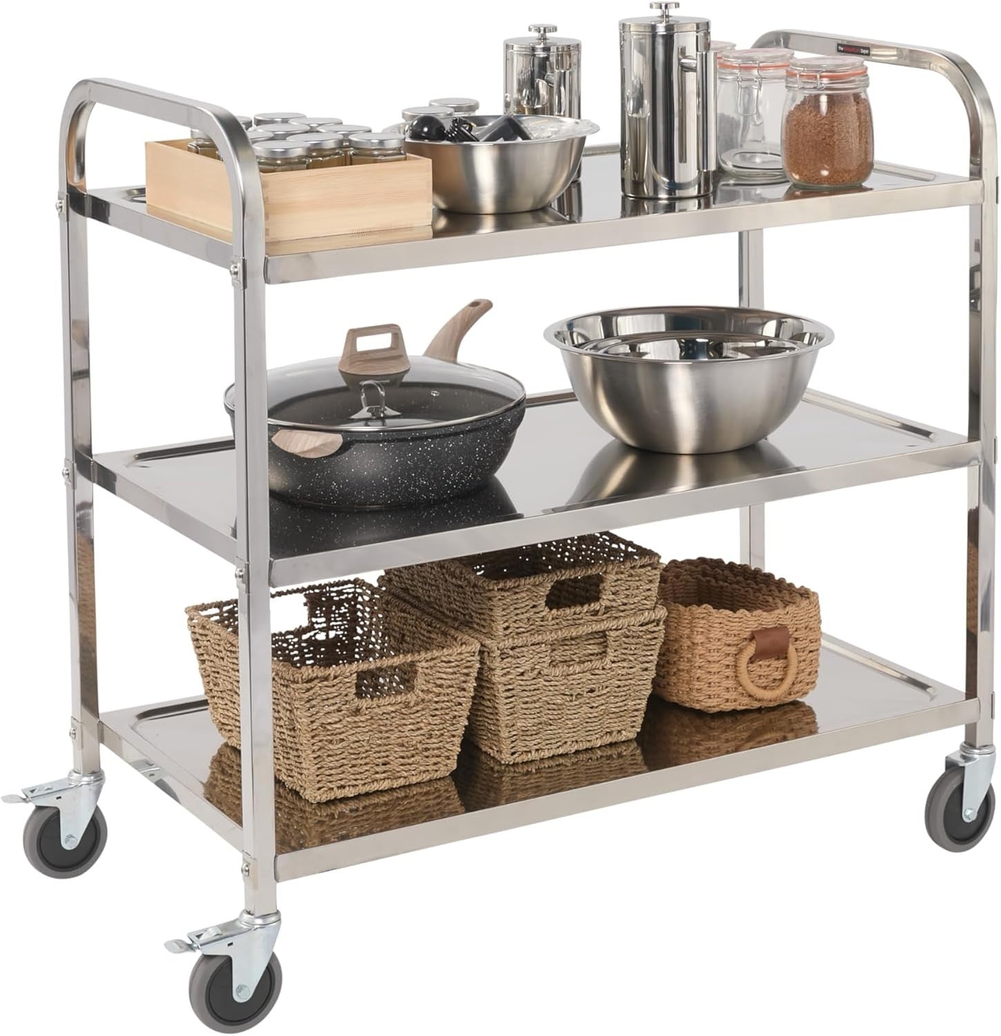 3 Tier Stainless Steel Catering Trolley w/ Locking Castors